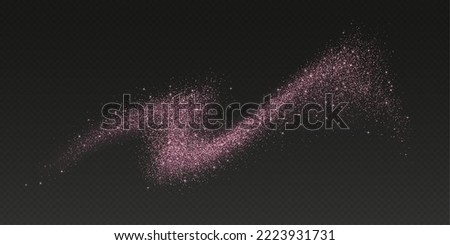 Pink glitter splash, shiny star dust explosion, shimmer spray effect, festive holiday particles isolated on a dark background. Vector illustration. Royalty-Free Stock Photo #2223931731