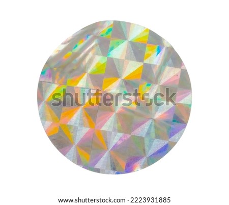Blank round adhesive holographic foil sticker label isolated on white background