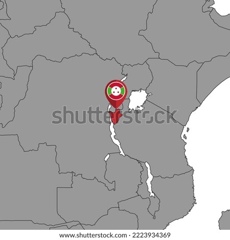 Pin map with Burundi flag on world map. Vector illustration.
