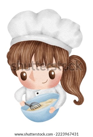 Baking girl  Baker Bakery cute watercolor character