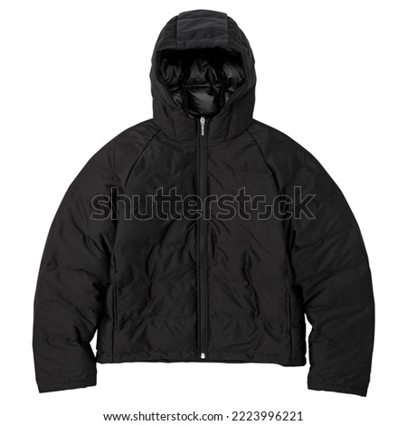 Black Hooded Jacket. warm sport.
Women's hooded down jacket with zip pockets.
Black fleece jackets with a zipper. Unisex style isolated on white background.
Fashionable black wool hoodie coat. Royalty-Free Stock Photo #2223996221