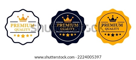 Premium quality label. Best quality flat vector badges. Premium icon with crown and stars. Vector illustration. Round label with three level quality. Vip icon in flat style Royalty-Free Stock Photo #2224005397