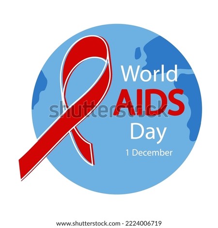 World AIDS Day vector illustration with Earth globe. Red ribbon. Concept of globality and unity. HIV awareness icon. Flat style clip art isolated on transparent background