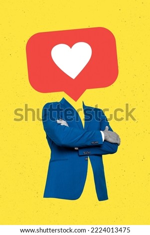 Creative photo 3d collage artwork poster of weird confident personage without head enjoy popularity isolated on painting background Royalty-Free Stock Photo #2224013475