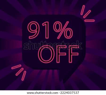 91% ninety-one percent off. pink outline on purple and black background. sale shopping banner. business fashion