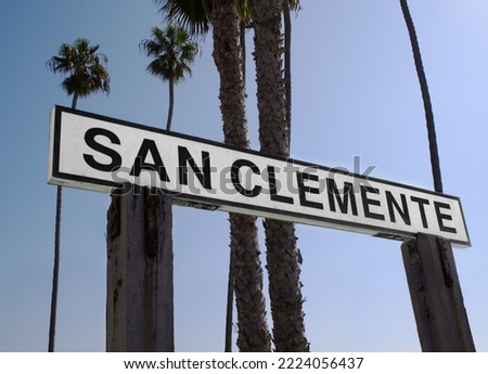 San Clemente town sign near the San Clemente Pier in Orange County, California, USA Royalty-Free Stock Photo #2224056437