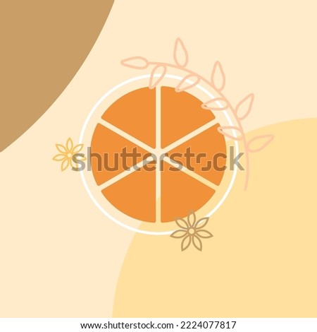 Orange in a wreath. Yellow flower watercolor. Plant floral design. Vector illustration. Stock image. 