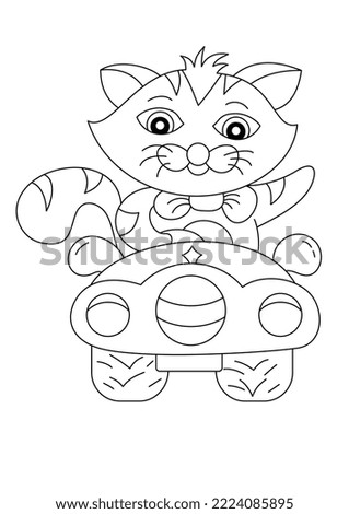 cartoon cute cat in car for coloring page vector illustration
