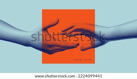 Hands reaching towards each other. Concept of human relation, togetherness or  partnership. 3D vector illustration. Design for banner, flyer, poster, cover or brochure. Royalty-Free Stock Photo #2224099441