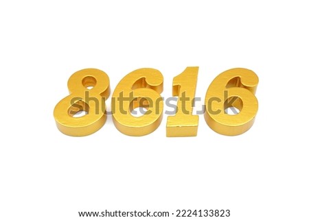  Number 8616 is made of gold-painted teak, 1 centimeter thick, placed on a white background to visualize it in 3D.                                