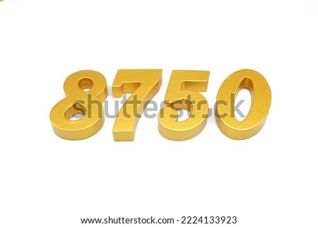 Number 8750 is made of gold-painted teak, 1 centimeter thick, placed on a white background to visualize it in 3D.                                