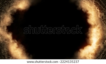 frame for content of burning clouds - tunnel in the dense smoke, isolated - object 3D rendering