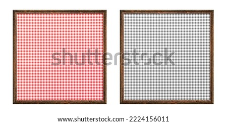 Wooden frame. Two empty square frames with creative patterned insert isolated on white background. Blank frame. Signage mockup. Old frame. Bulletin board