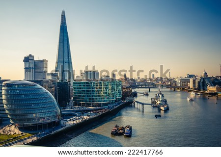 Aerial view on thames and london city Royalty-Free Stock Photo #222417766