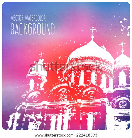 Vector watercolor background with Saint Basil's cathedral, Moscow, Russia