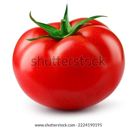 Tomato isolated. Tomato on white background. Perfect retouched tomatoe side view. With clipping path. Full depth of field. Royalty-Free Stock Photo #2224190195