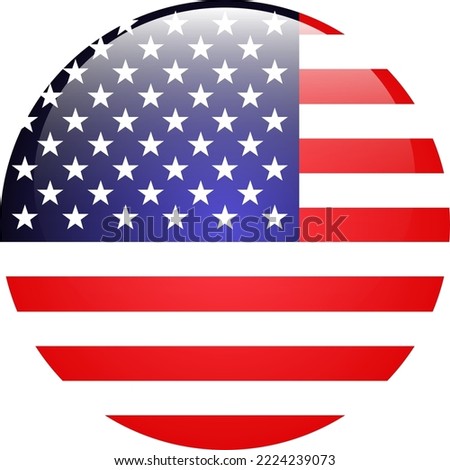 The flag of the United States. Standard colors. A circular icon. Digital illustration. Computer illustration. Vector illustration.