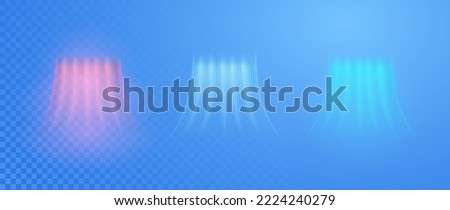 Set air flow on a light background. Infrared wind wave light effect. Realistic movement of rarefied water from a humidifier. The concept of power radiation of air flow. Royalty-Free Stock Photo #2224240279