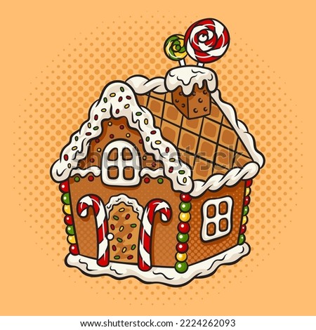 gingerbread house pinup pop art retro vector illustration. Comic book style imitation.