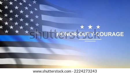 Thin Blue Line. American flag with police blue line. Support of police and law enforcement Royalty-Free Stock Photo #2224273243