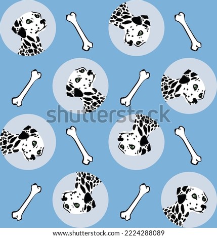 Abstract Hand Drawing Colorful Cute Dalmatian Dogs with Bones Seamless Vector Pattern Isolated Background
