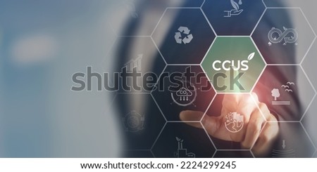 Carbon Capture, Utilization and Storage (CCUS) concept. Technology of CO2 capturing and store it underground or use it in other industrial production processes. Net zero target, limit global warming. Royalty-Free Stock Photo #2224299245