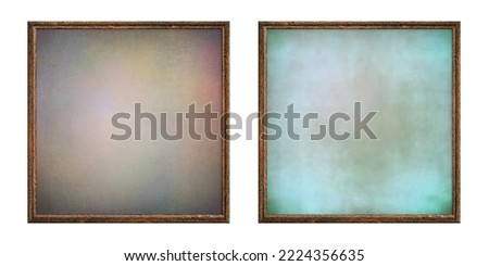 Wooden frame. Two empty square frames with a creative insert isolated on a white background. Blank frame. Signage mockup. Old frame. Bulletin board