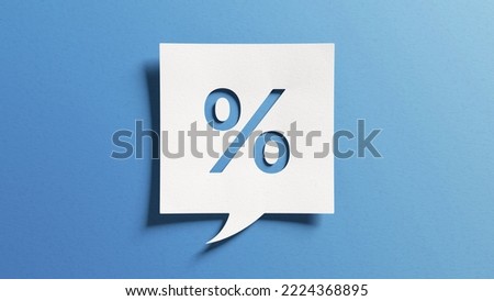 Percent sign for finance, return on investment (ROI), credit, mortgage, banking, tax, marketing, discount or promotion concepts. Percentage symbol. White cutout paper on blue background. Royalty-Free Stock Photo #2224368895