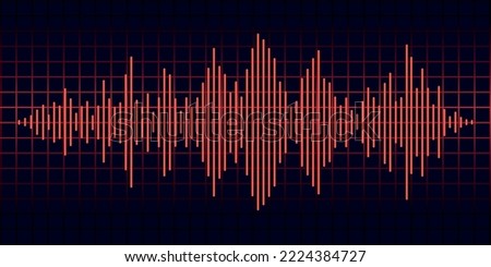 abstract red sound wave graphics on the background of the equalizer grid