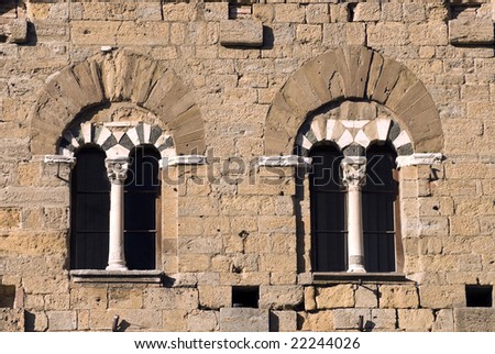 Volterra (Pisa, Tuscany, Italy) - Two mullioned windows of a medieval palace