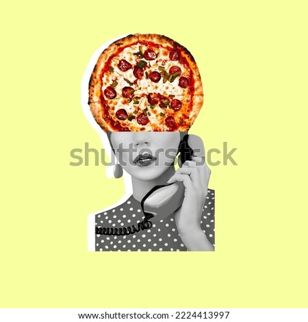 Contemporary minimal collage art. Retro design. Pizza delivery concept Royalty-Free Stock Photo #2224413997