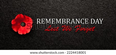 The remembrance poppy - poppy appeal. Poppy flower on black textured background. Decorative flower for Remembrance Day, Memorial Day, Anzac Day. Banner.
