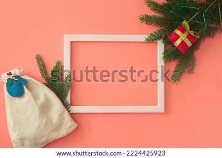 Christmas Gift sack. minimal style. pastel pink background