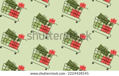 New gift wrapping paper with Christmas trees and gifts