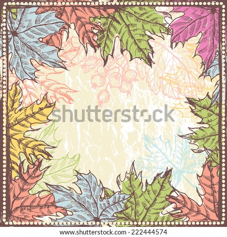 Hand drawn  maple leaves vintage background.  All objects are conveniently grouped  and are easily editable.