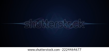 Flowing particles wave pattern blue and pink gradient color isolated on dark background with space for text. Vector abstract banner in concept of AI technology, science, music .