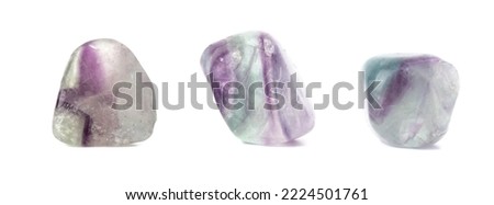 Set mineral natural semiprecious stone fluorite gemstone. Isolated on a white background. Geology. Dreen and violet Royalty-Free Stock Photo #2224501761