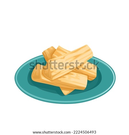 Vector illustration, fried cassava served on a plate, isolated on a white background. Royalty-Free Stock Photo #2224506493