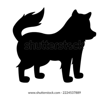 Dark silhouette of baby wolf. Shadow of dangerous animal and predator, forest dweller. Aesthetics, beauty and elegance. Abstract pattern for printing on fabric. Cartoon flat vector illustration