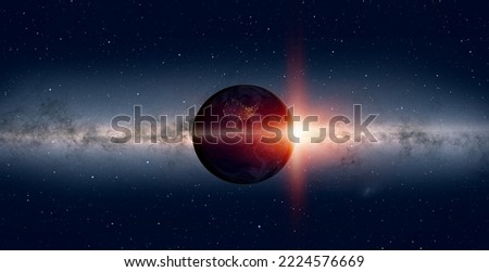 Planet Earth with a spectacular sunset Milky Way galaxy in the background"Elements of this image furnished by NASA"