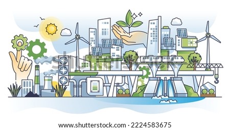 Green new deal resolution with sustainable EU policy program outline concept. Renewable power resource usage, CO2 capture or nature friendly urban environment vector illustration. Ecological agreement Royalty-Free Stock Photo #2224583675