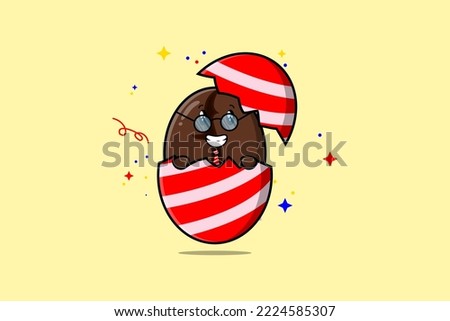 Cute cartoon Coffee beans character coming out from easter look so happy illustration