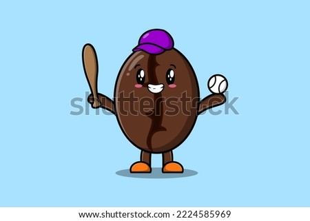 Cute cartoon Coffee beans character playing baseball in modern style design