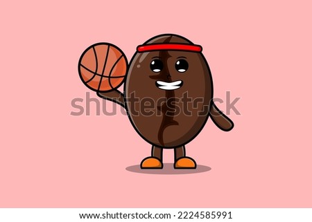 Cute cartoon Coffee beans character playing basketball in flat modern style design illustration