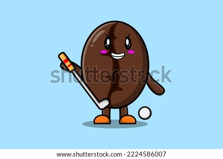 Cute cartoon Coffee beans character playing golf in concept flat cartoon style illustration