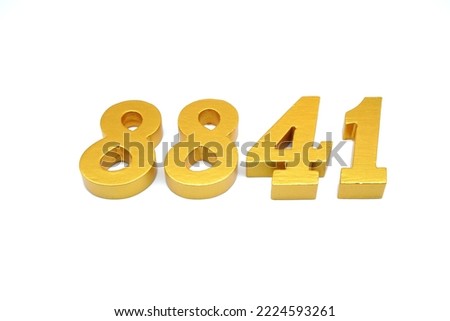  Number 8841 is made of gold-painted teak, 1 centimeter thick, placed on a white background to visualize it in 3D.                               