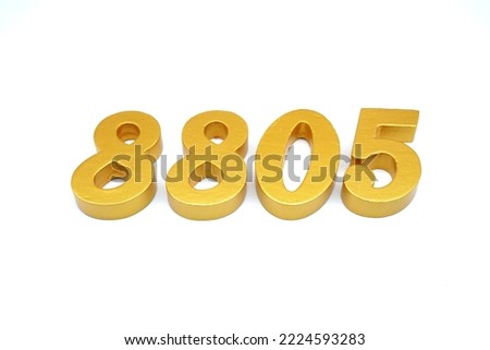   Number 8805 is made of gold-painted teak, 1 centimeter thick, placed on a white background to visualize it in 3D.                                 