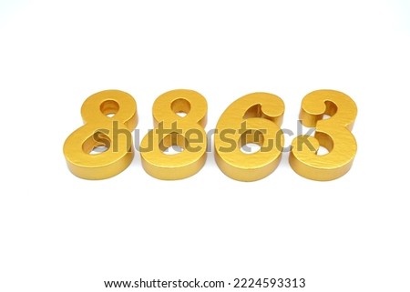    Number 8863 is made of gold-painted teak, 1 centimeter thick, placed on a white background to visualize it in 3D.                               