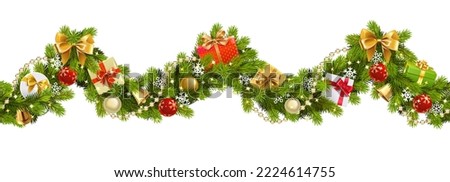 Vector Christmas Wave Border with Gifts isolated on white background