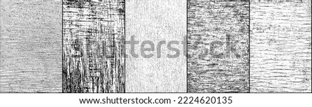 Set of distressed wood texture. Black grainy texture on white background. Dust overlay textured. Grain noise particles. Rusted white effect. Grunge design elements. Vector illustration, EPS 10.